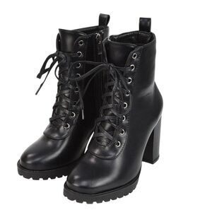 XY London Womens/Ladies Ariel Zip High Block Heel Biker Boots / Black